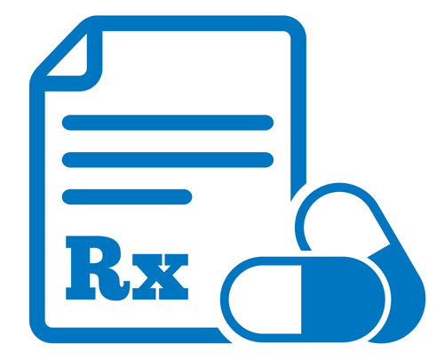 Icon image of a prescription note and two pills